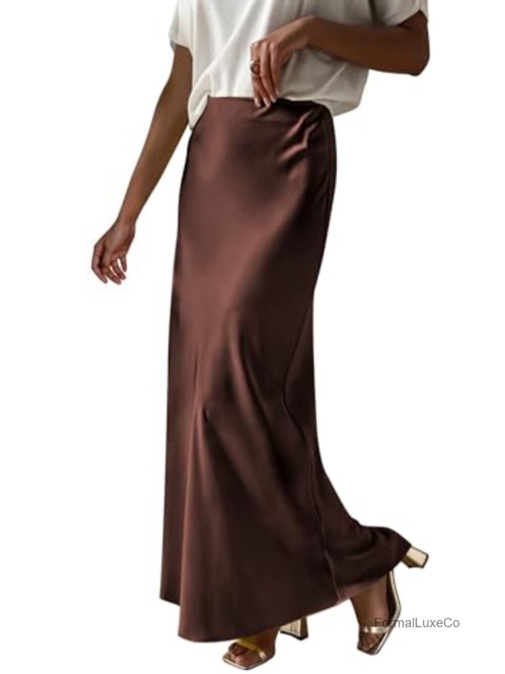 Satin Maxi Skirt High Waisted Elastic Waist Long Skirt Dressy Casual
